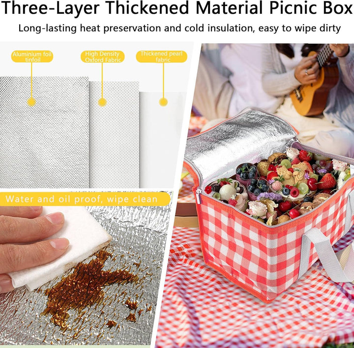 Huakaile Isolierte Picknickkörbe, 35 x 20 x 20 cm, mit Picknickdecke, 180 x 180 cm, tragbare, wasser
