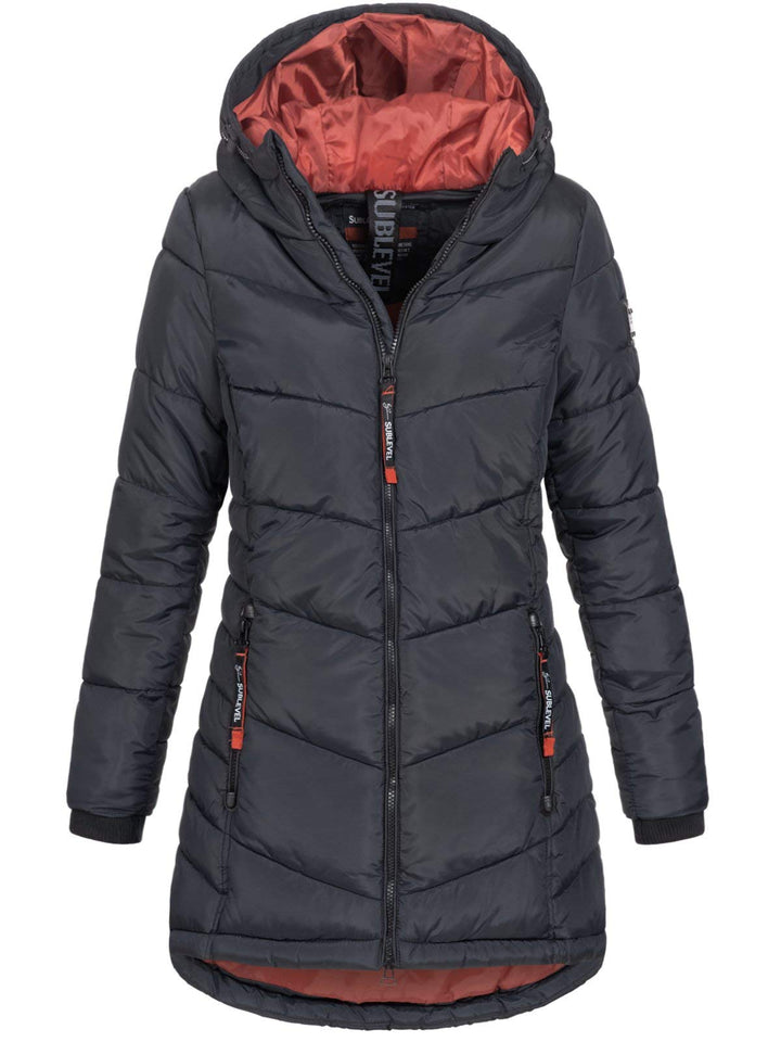 Sublevel Damen Jacke Steppmantel LSL-412 mit gefütterter Kapuze XL Schwarz, XL Schwarz