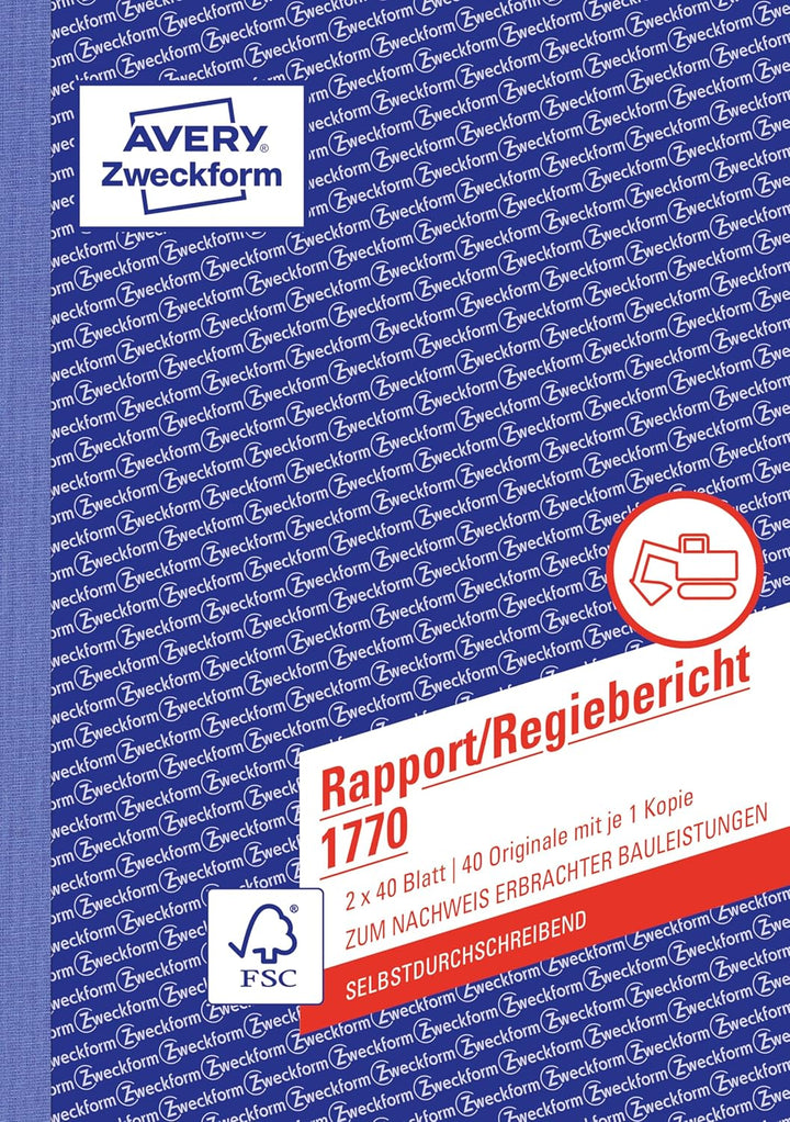AVERY Zweckform 1770-10 Rapport/Regiebericht (A5 selbstdurchschreibend, von Rechtsexperten geprüft,