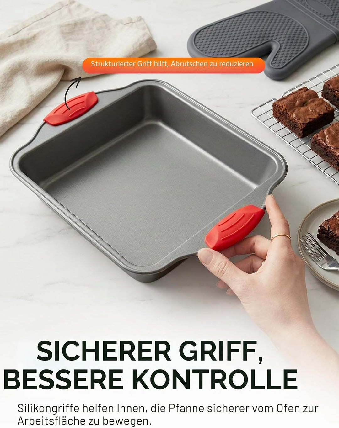 Boxiki Kitchen Nicht klebende, quadratische Backform aus Stahl 8x8, langlebige, praktische und hochw