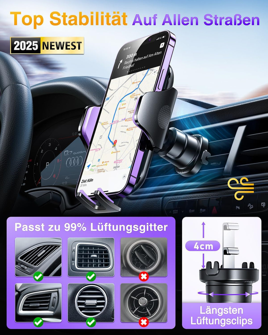 VANMASS Handyhalterung Auto 2025 Upgrade Patent Handyhalter Auto Lüftungshaken Bombenfest Handy Halt