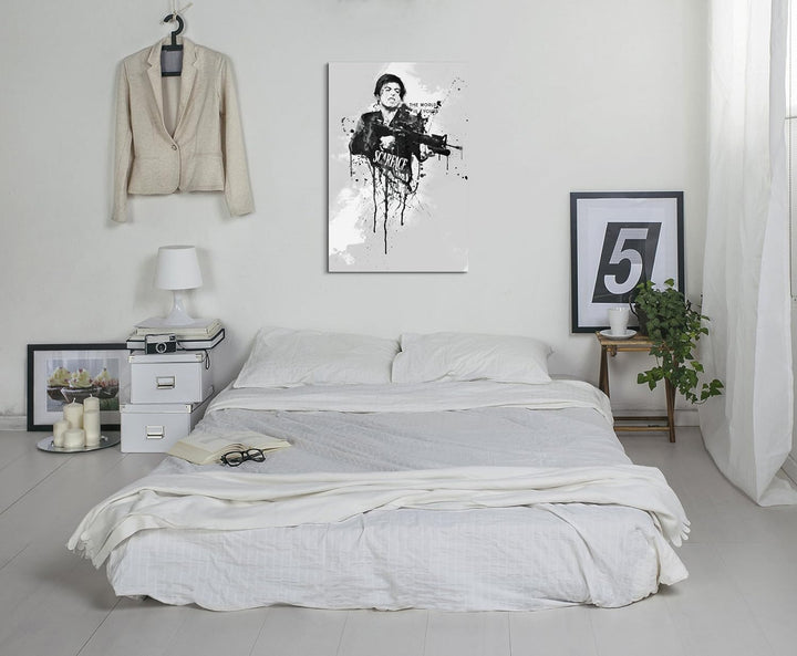 Paul Sinus Art Al Pacino Scarface 90x 60cm Keilrahmenbild Kunstbild Aquarell Art Wandbild auf Leinwa