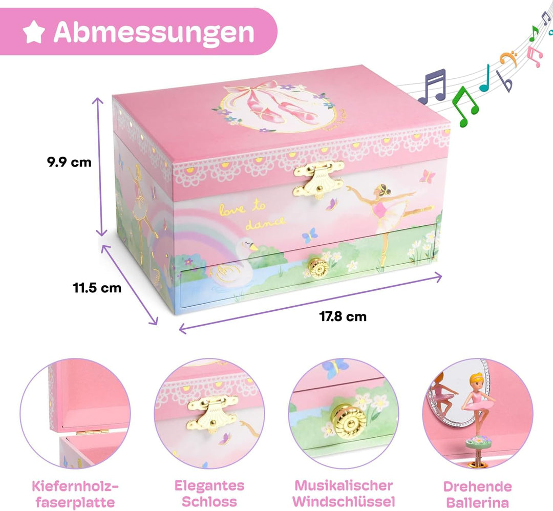 Jewelkeeper - Musikalische Schmuckkästchen Mädchen mit ausziehbarer Schublade, Regenbogen Ballerina