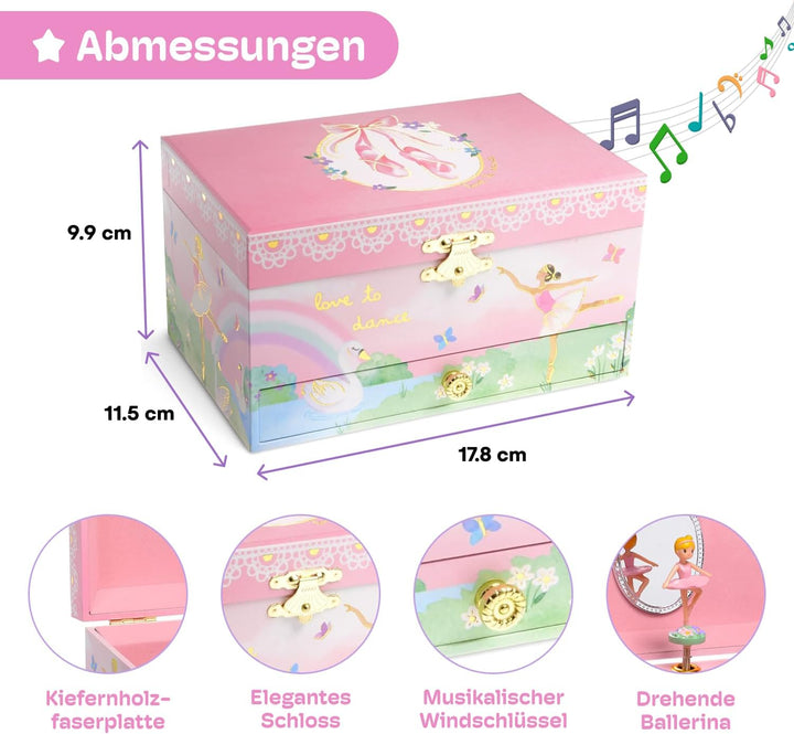 Jewelkeeper - Musikalische Schmuckkästchen Mädchen mit ausziehbarer Schublade, Regenbogen Ballerina