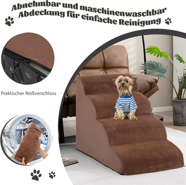 SOARS Hundetreppe 4-Stufig, Haustiertreppe aus Hochdichtem Schwamm, Katzentreppe mit Abnehmbarem, Wa