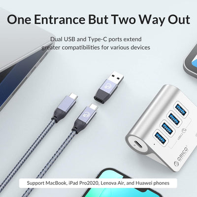 USB C Hub, ORICO 4 Port USB 3.2 Gen 2 Data Hub mit Super Speed 10Gbps, ABS USB Splitter mit 0,5M Dat