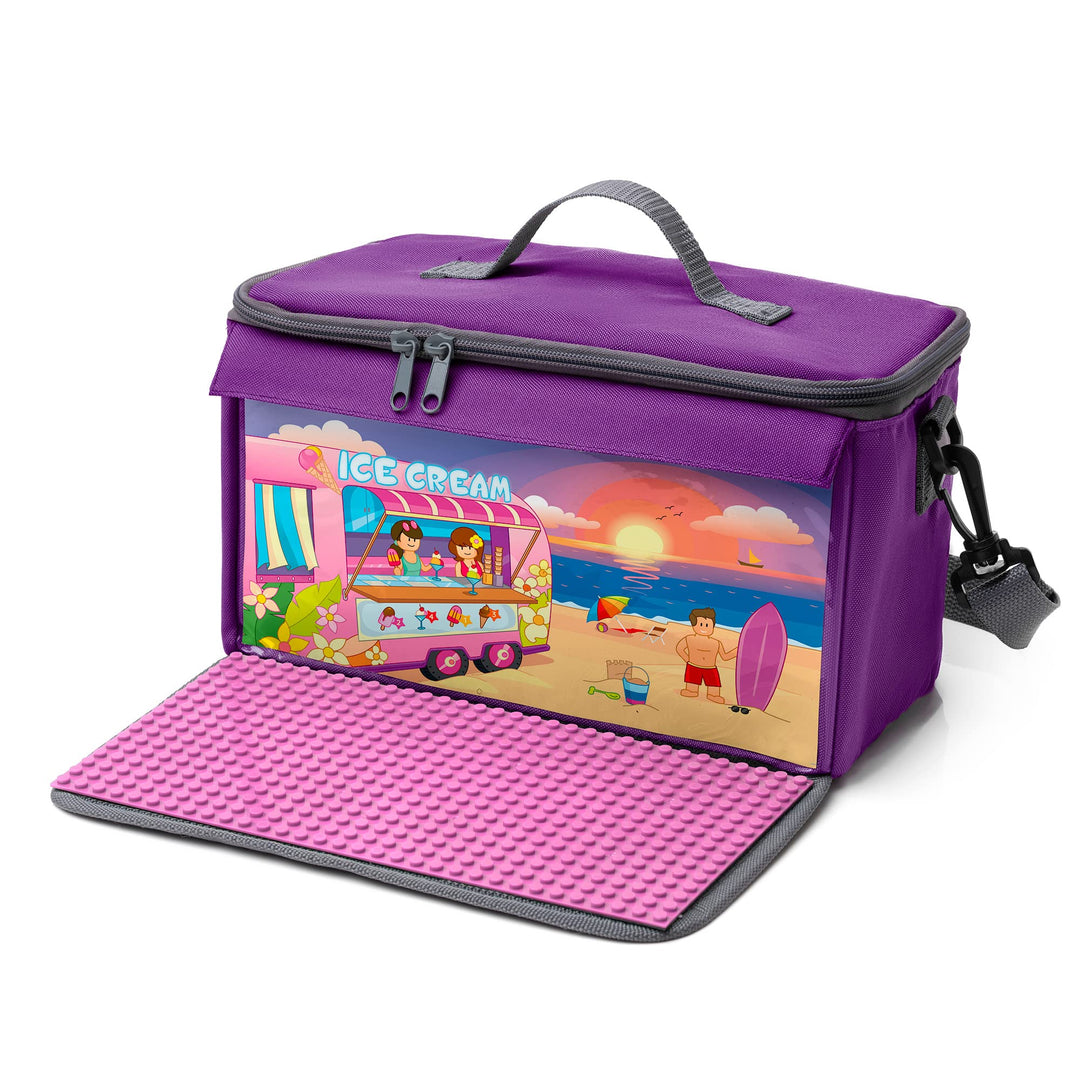 fantifant Baustein Tasche für Lego mit ausklappbarer Bauplatte kompatibel mit Lego Tasche MIT AUSTAU