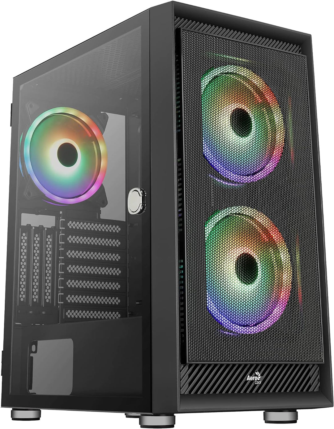 Aerocool Graphite ARGB ATX Mid Tower Case, Tempered Glass Side Panel, 3x 14cm ARGB Fans, Black Schwa