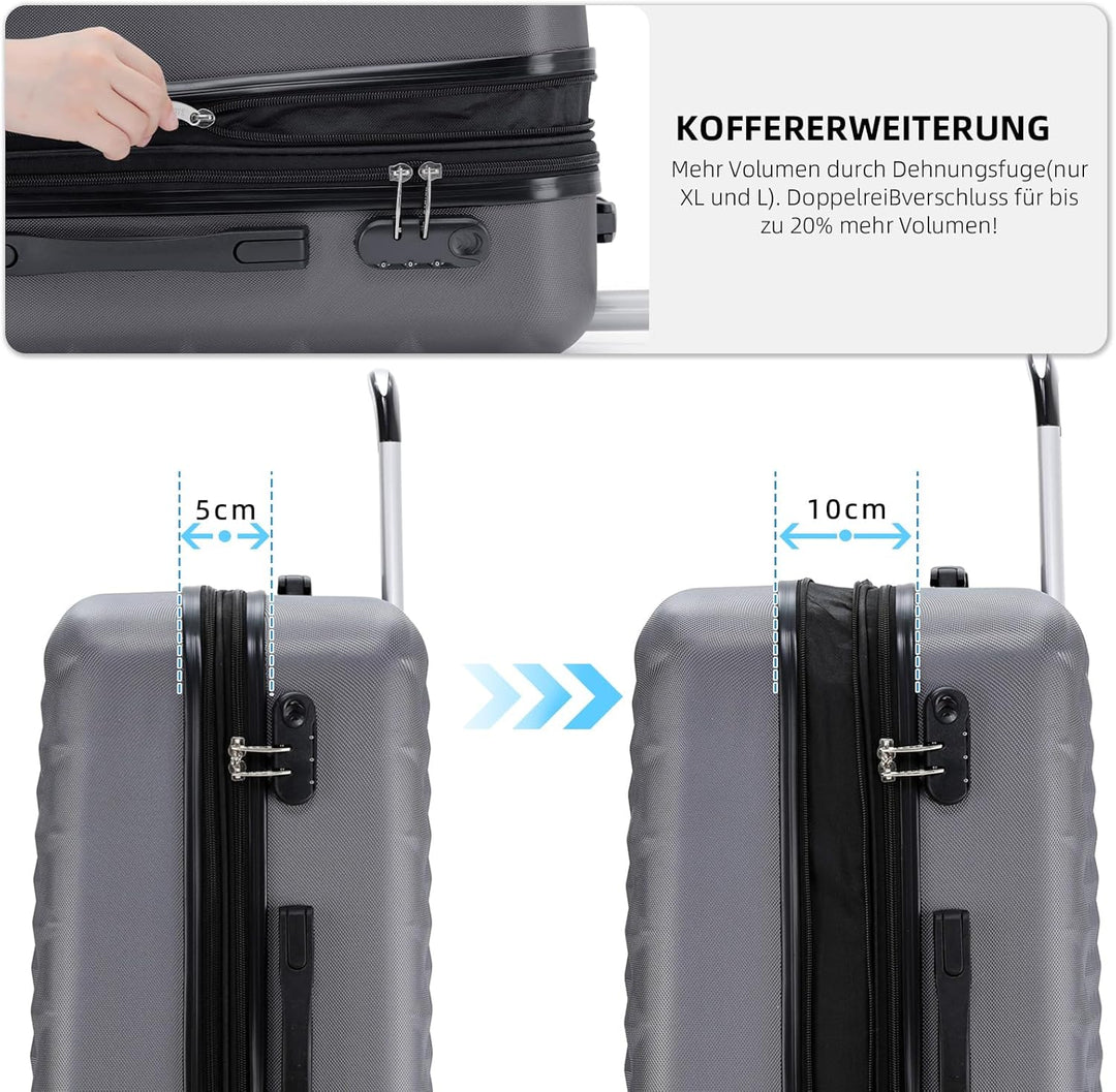 BEIBYE Zwillingsrollen 2066 Hartschale Trolley Koffer Reisekoffer Gepäck M-L-XL-Set (Business Grey,