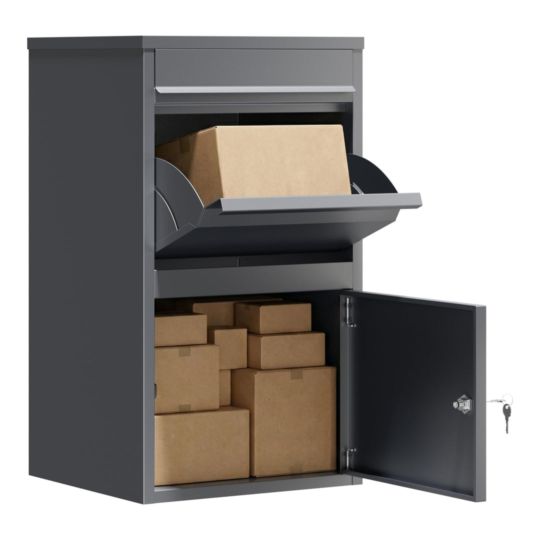 Wiltec Paketkasten grau 410 x 385 x 720 mm, Paketbox Zuhause, Private Paketannahme passend für Paket