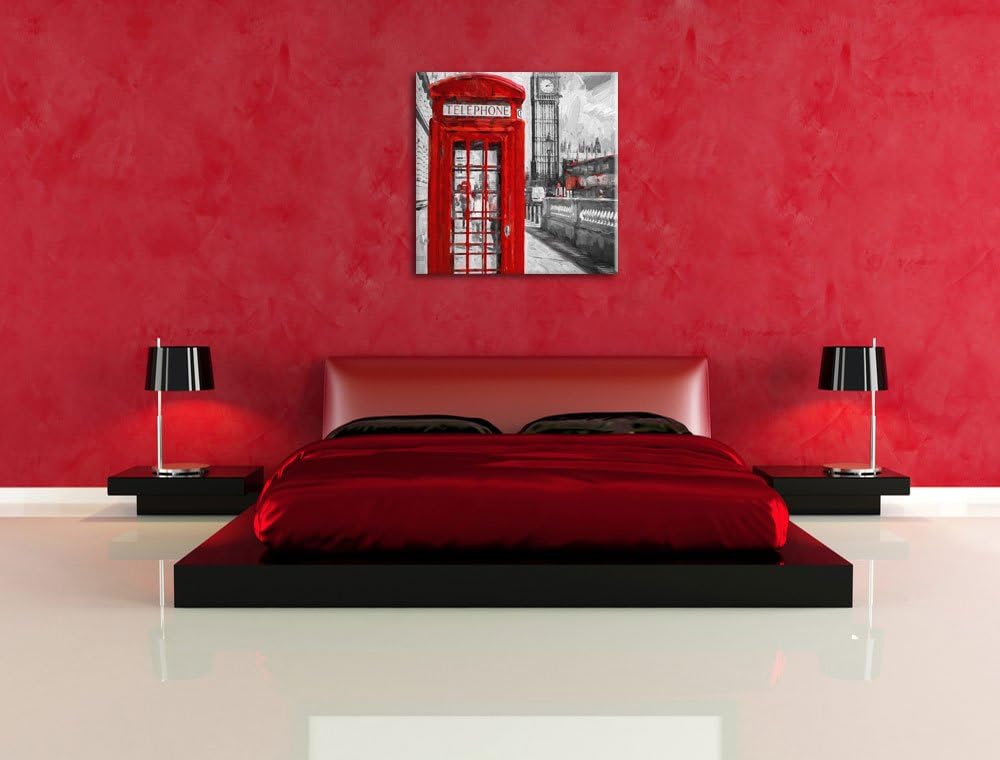 Pixxprint Englische Telefonzelle als Leinwandbild/Grösse: 70x70 cm/Wandbild/Kunstdruck/fertig bespan