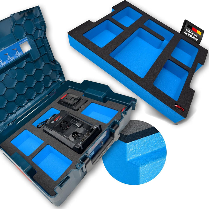 APTEX Schaumeinlage für Bosch GAL 12V/18V‑80 Ladegerät + 4x Akkus Expert 5.5-15Ah – Polstereinlage &