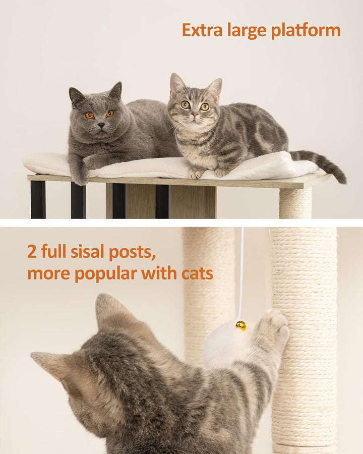FourFurPets 3-stufiger moderner Kratzbaum, 111 cm hoch, Katzenbaum, mit 2 Voll Sisal Kratzsäulen, 3