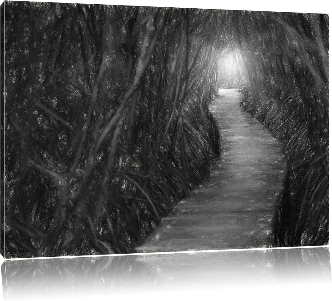 Pixxprint Gehweg im Wald / 100x70cm Leinwandbild bespannt auf Holzrahmen/Wandbild Kunstdruck Dekorat