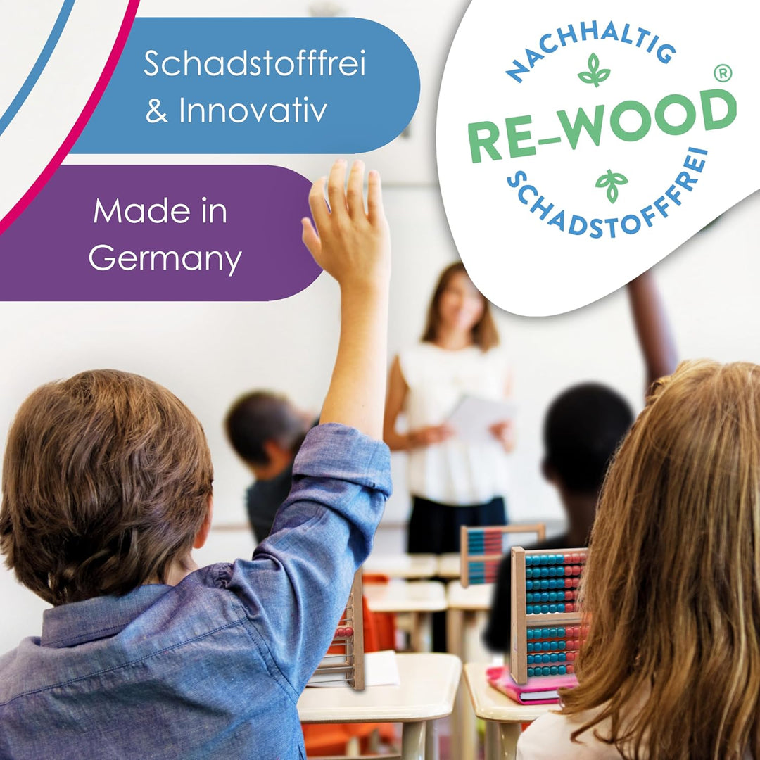 WISSNER® Rechenstäbe 126 Stück, Bunte Rechenstäbe für das spielerische Zahlenverständnis, Re-Wood® R