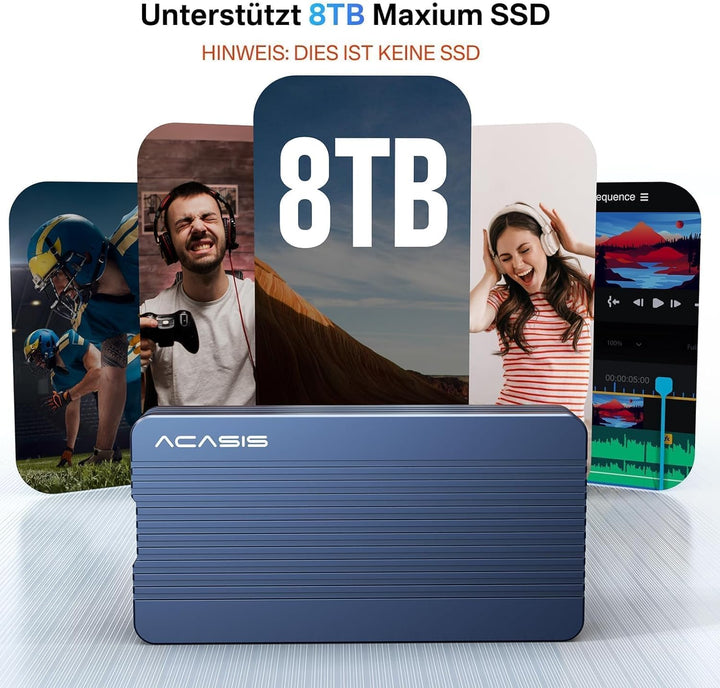 Acasis M2 NVMe SSD-Gehäuse 40 Gbit/s USB C Aluminium NVMe Gehäuse PCIe 2280 M-Key (B+M Key) Solid St
