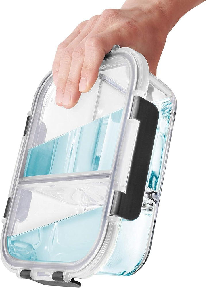 Meal Prep Container aus Glas mit 3 Fächern und Transparentem Deckel - Luftdicht Verschliessbare Fris