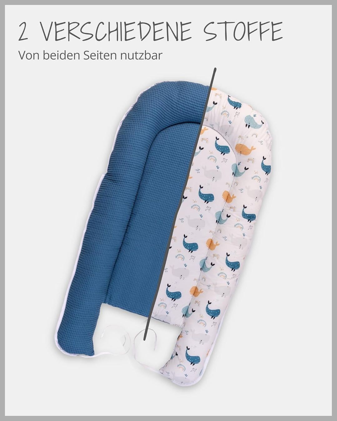 ULLENBOOM ® Babynest & Kuschelnest (55x95 cm) Blau-Wale (Made in EU) - Baby Nestchen aus Baumwolle,