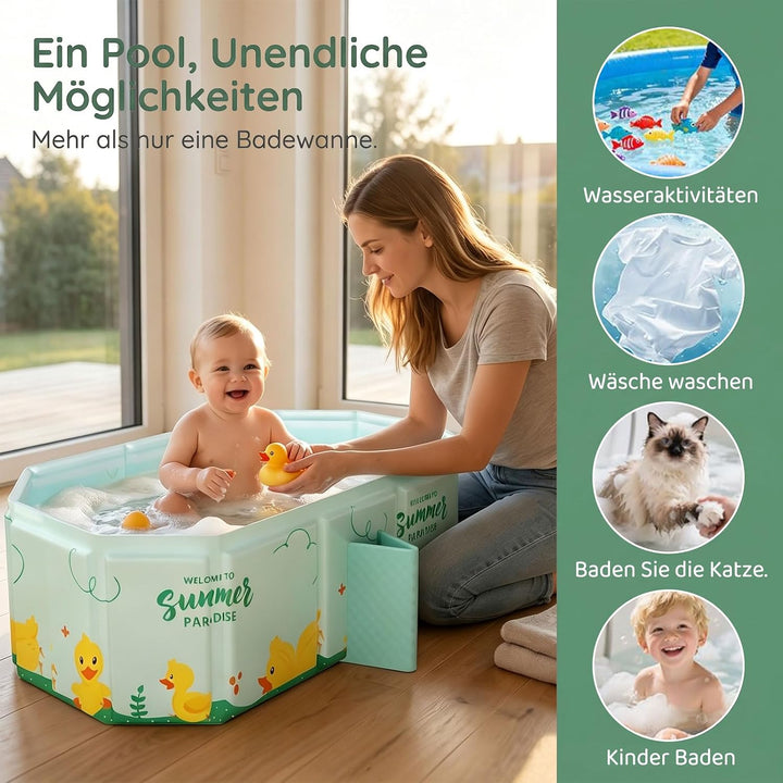 Grosse Faltbare Badewanne für Kinder - Tragbare Badewanne Kleinkindbadewanne mit doppelten Aussagen