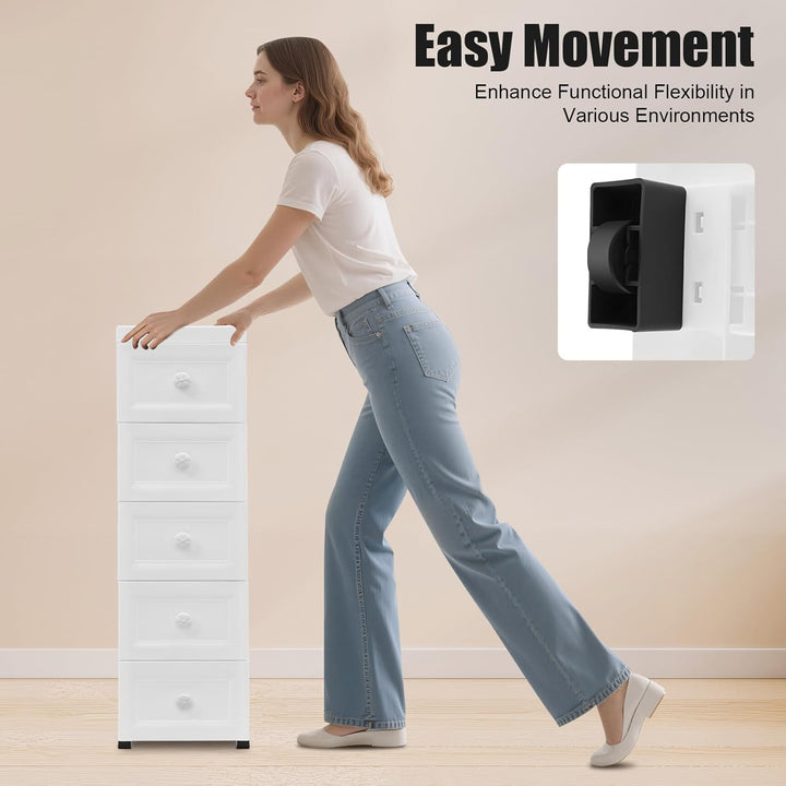 Pinuox Schubladenschrank Kunststoff, Rollcontainer mit 5 Schubladen Rollschrank aus Kunststoff Aufbe