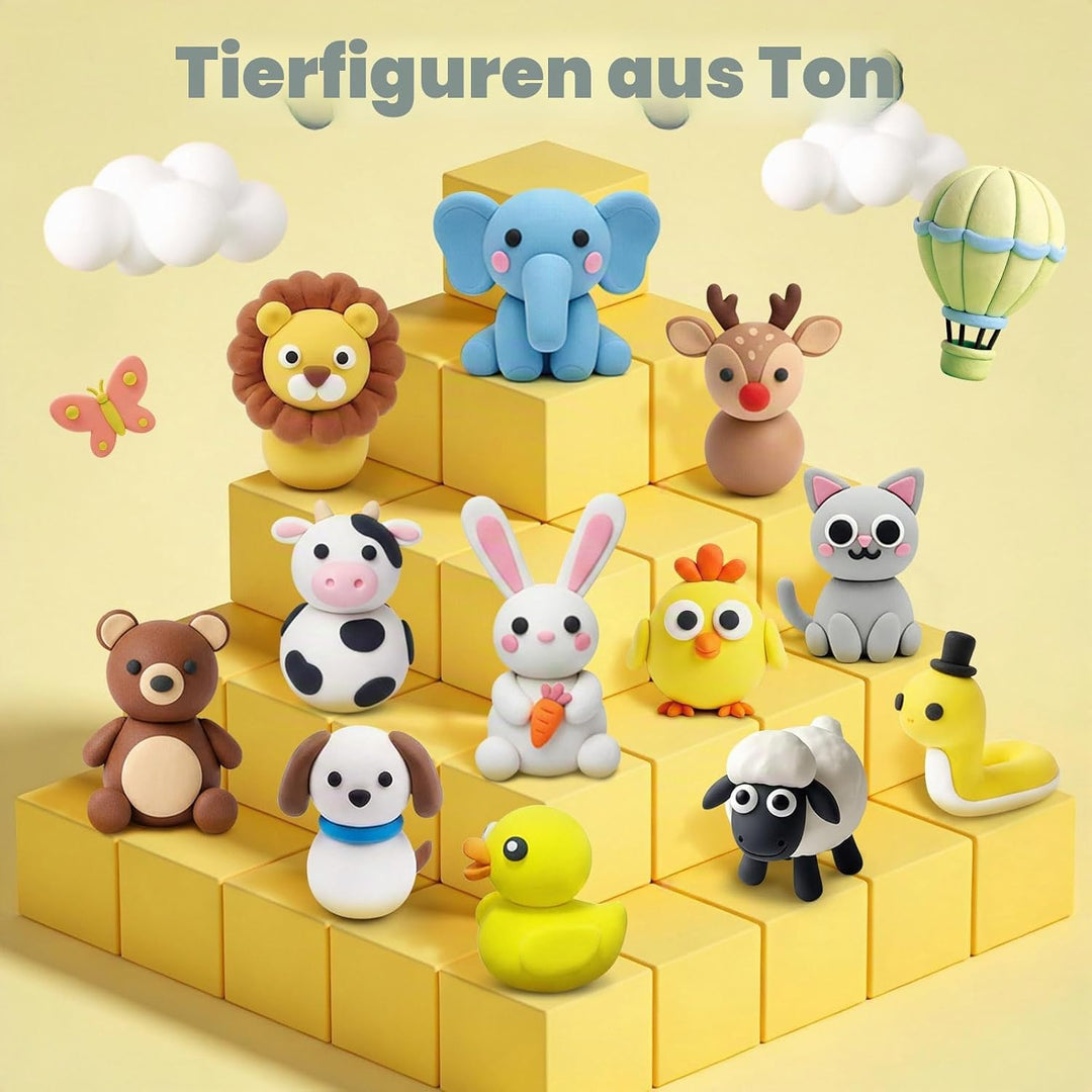 essenson Modelliermasse Lufttrocknend, Tiermodelle Lufttrockener Knete für Kinder, Air Dry Clay Tier
