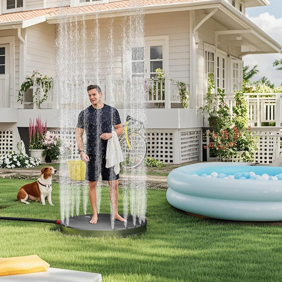 WPC Bodendusche Aussendusche Einstellbare mit Fussrad & rutschfeste Standfläche Wetterfest Holzoptik