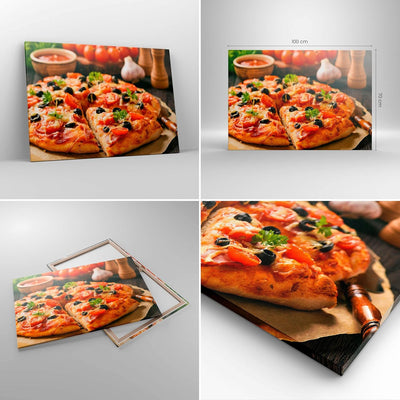 Bilder auf Leinwand 100x70cm Leinwandbild mit Rahmen Pizza Käse Tomaten Gross Wanddeko Bild Schlafzi