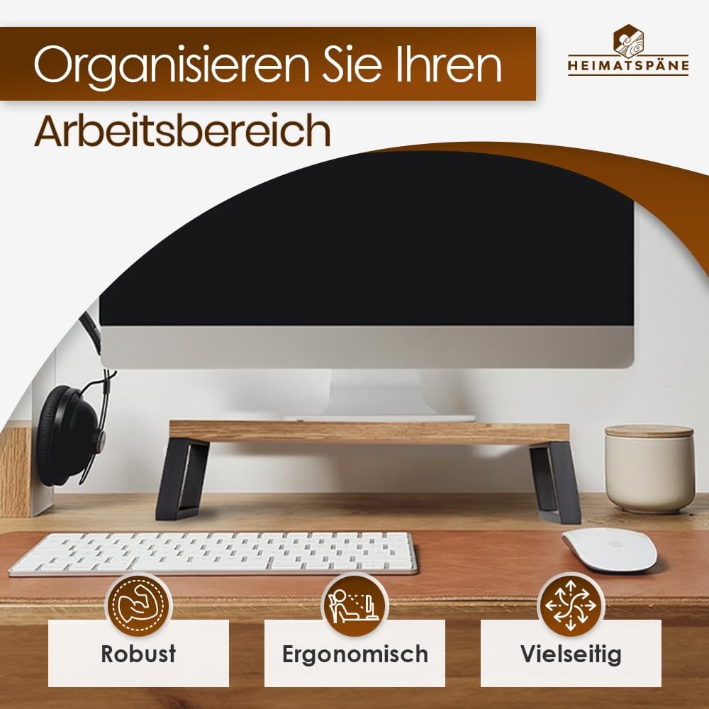 Monitorständer Eiche massiv – Ergonomische Bildschirmerhöhung Holz als Schreibtischaufsatz für Bilds