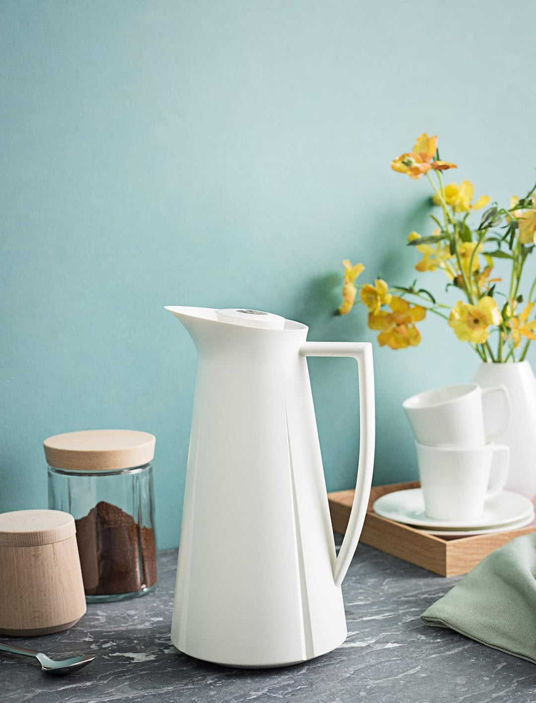 Rosendahl Isolierkanne 1,0 l Grand Cru klassisches Design Tastenfunktion, Weiss