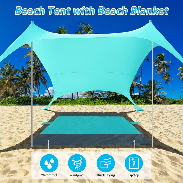 Beach StrandZelt mit Picknickdecke und Sandsack Anchor, Strandmuschel Sonnenschutz Zelt für Strand m