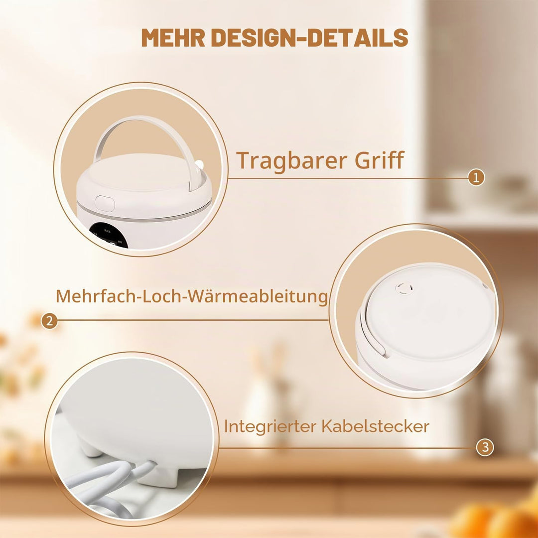Reiskocher Klein, 3 Tassen (für 1-3 Personen), 6-in-1 Multikocher mit Slow Cook, 300W, Kompakt, Weis