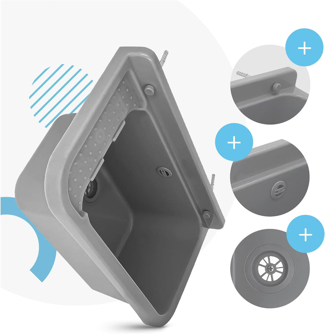 Waschbecken mit Regal 60 x 34 x 21 cm Grau | Spülbecken Ausgussbecken Waschtrog Becken Ablage Überla