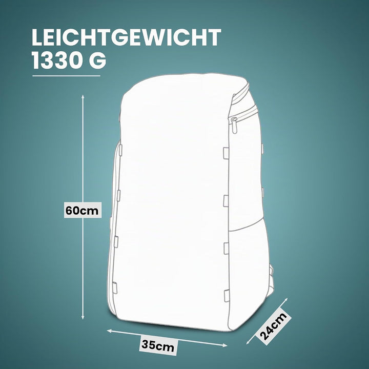 Zeeksack The Organizer - Grosser Rucksack Hellblau 40L - Wasserabweisender Handgepäck-Reiserucksack
