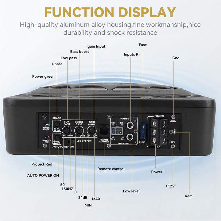 SIXWIN 1200W Subwoofer, 10 Zoll Schlanker Unter-Sitz-Subwoofer für Autos und Verstärker-Paket,Car Au