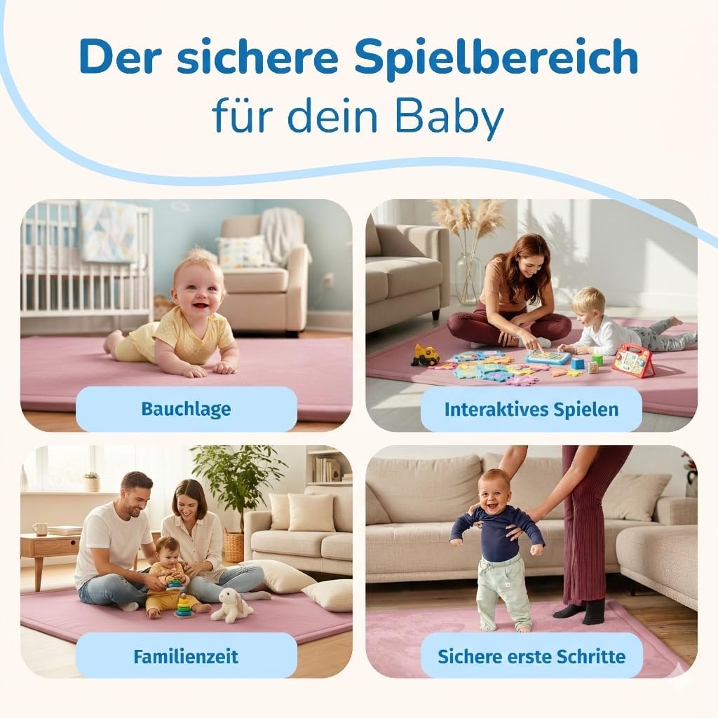 BabybeFun Krabbelmatte Baby - kuschelig weich - 3cm Dicke Spielmatte - schützt vor Stössen - Teppich