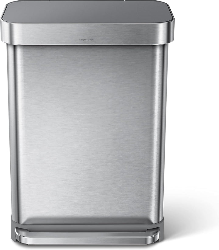 simplehuman CW2086 55 Liter, rechteckiger Treteimer mit Beutelfach, Mülleimer Küche, gebürsteter Ede