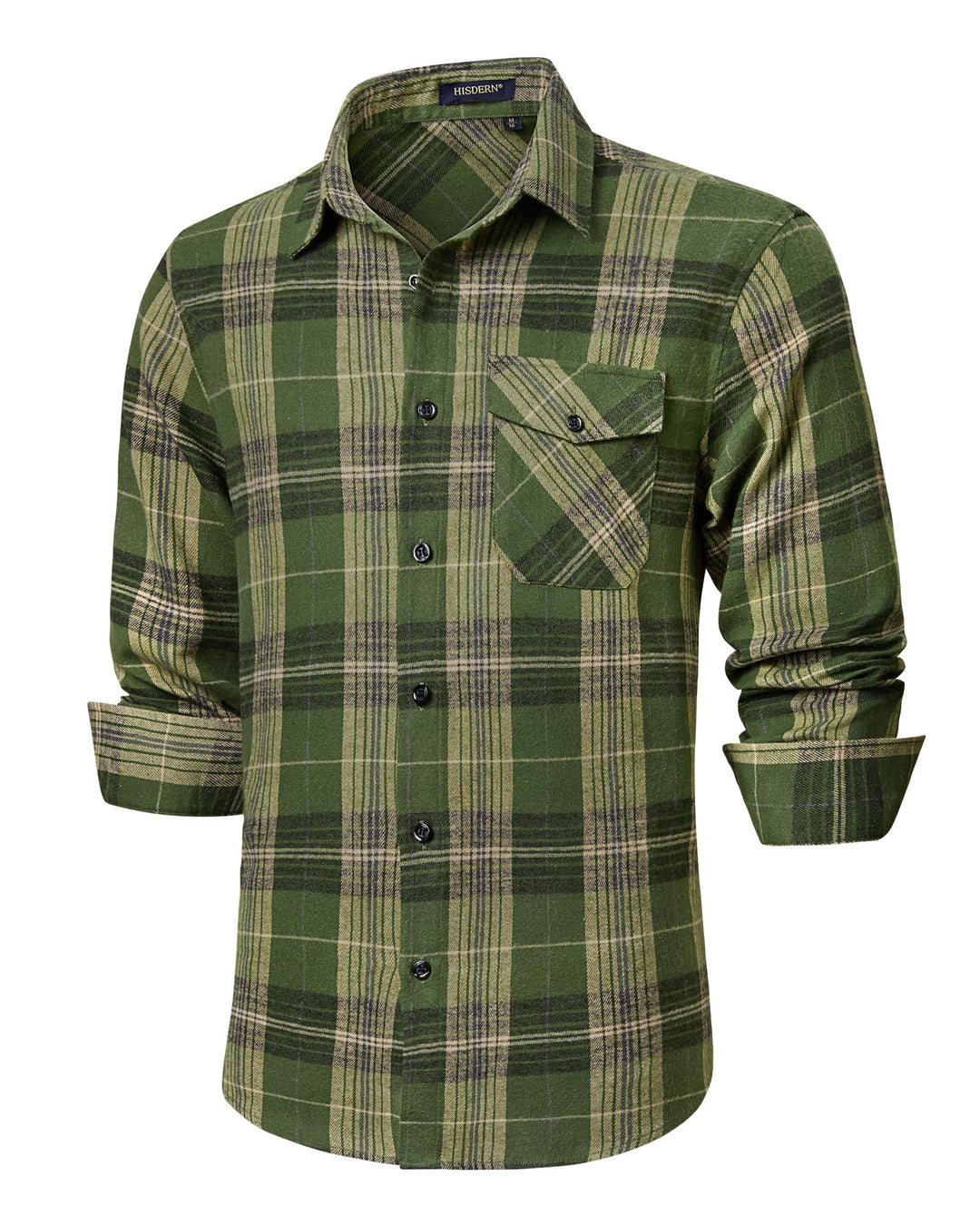 HISDERN Flanellhemd Herren Karierte Hemden Herren Langarm Button Down Baumwolle Holzfällerhemd Regul