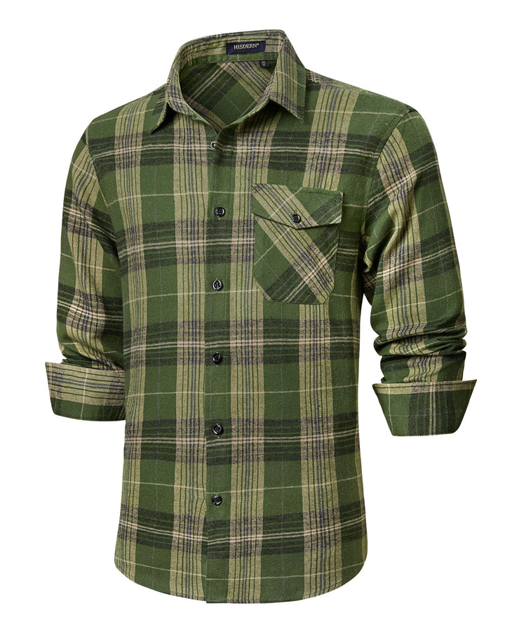 HISDERN Flanellhemd Herren Karierte Hemden Herren Langarm Button Down Baumwolle Holzfällerhemd Regul