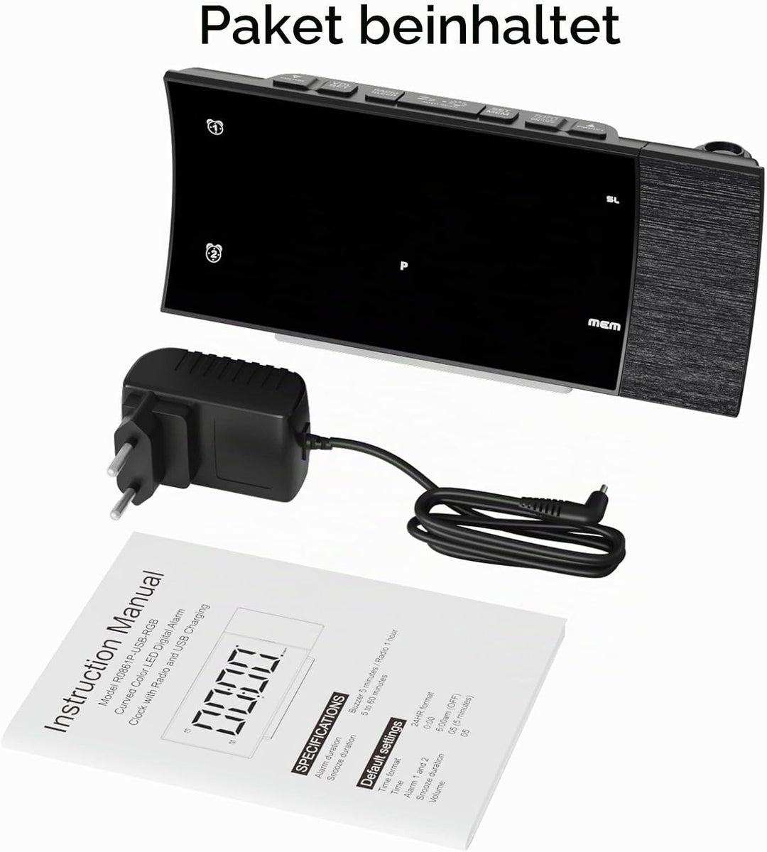 Radiowecker mit Projektion, Projektionswecker Digitaler Wecker, 180°Projektor, Grosser LED-Anzeige,