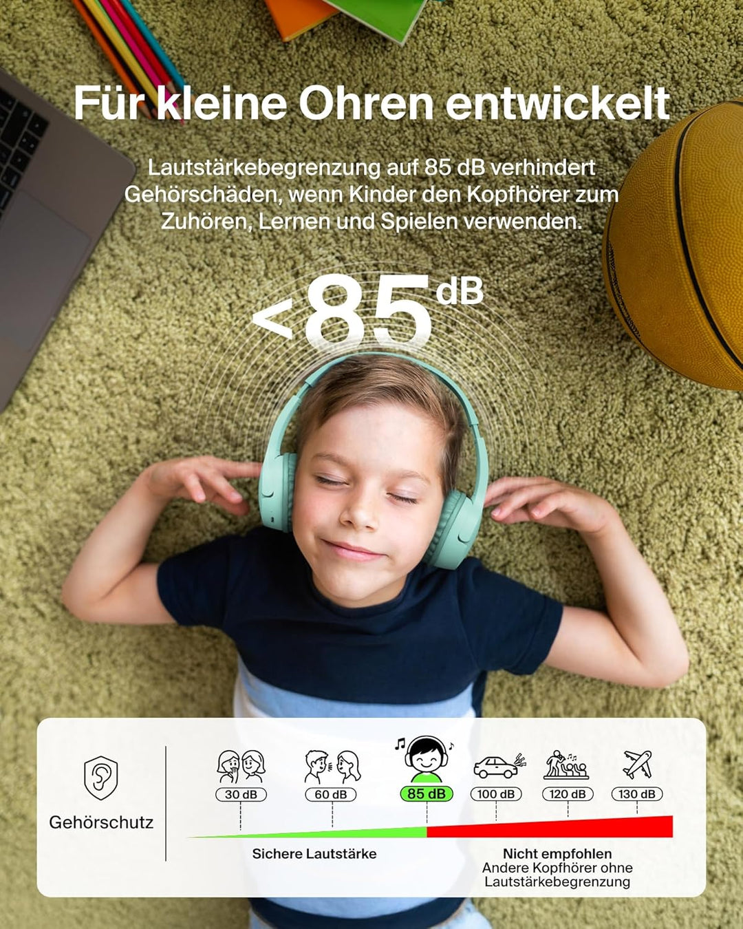 Belkin SoundForm Mini kabelloser Kinderkopfhörer mit integriertem Mikrofon und lustigen Aufklebern,