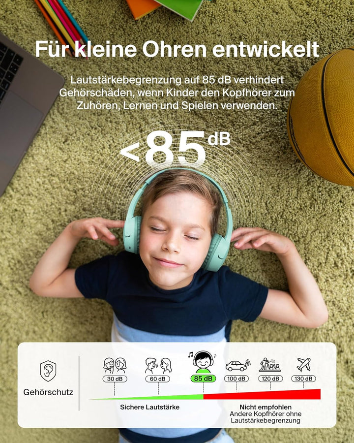 Belkin SoundForm Mini kabelloser Kinderkopfhörer mit integriertem Mikrofon und lustigen Aufklebern,