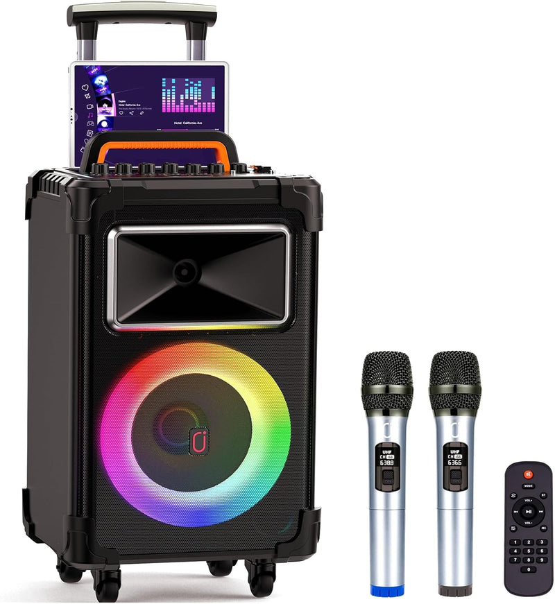 JYX Karaoke Maschine, Karaoke Anlage mit 2 Mikrofonen, Tragbare Bluetooth Lautsprecher für Erwachsen