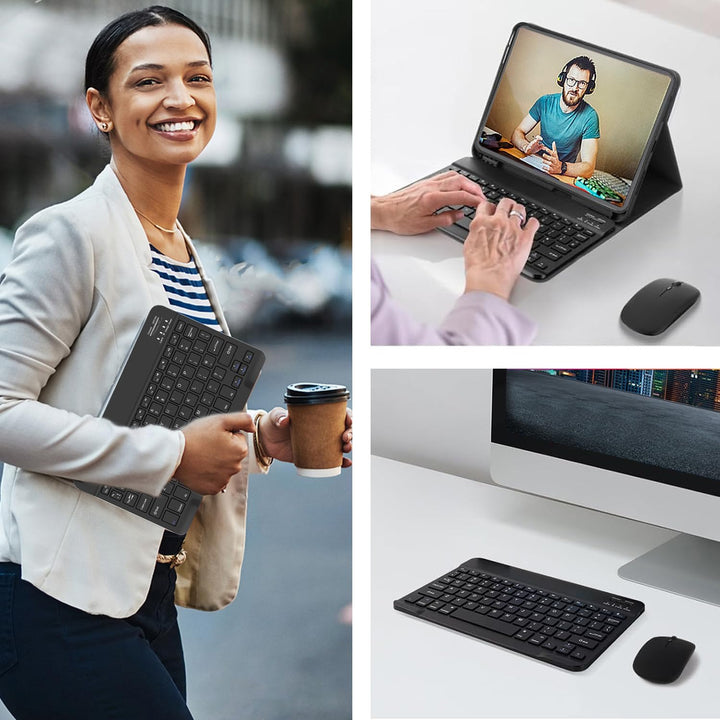 Kabellose Bluetooth Tastatur & Maus, Ultraflache drahtlose Tastatur (Deutsches QWERTZ-Layout) mit Ma