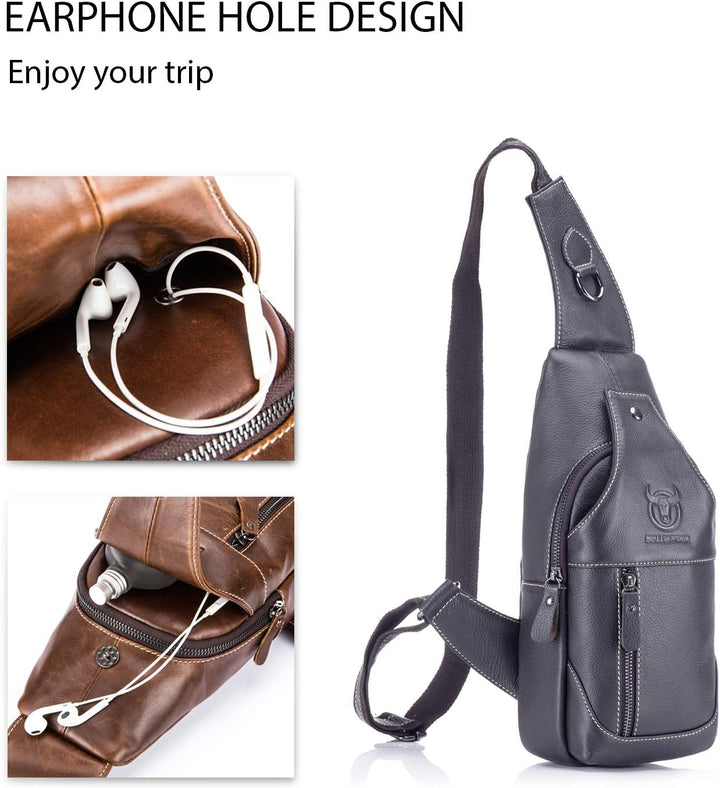 FANDARE Sling Bag Leder Brusttasche Schultertasche Wasserresistent Tragetasche Herren Umhängetasche
