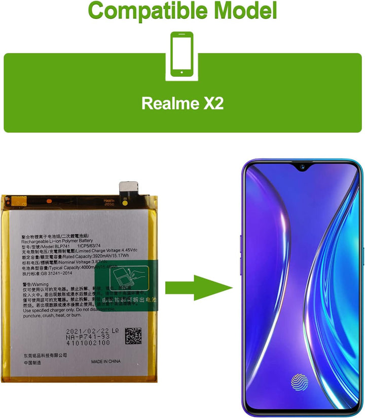 SwarKing Ersatz Akku Kompatibel mit realme X2 BLP741 with Toolkit