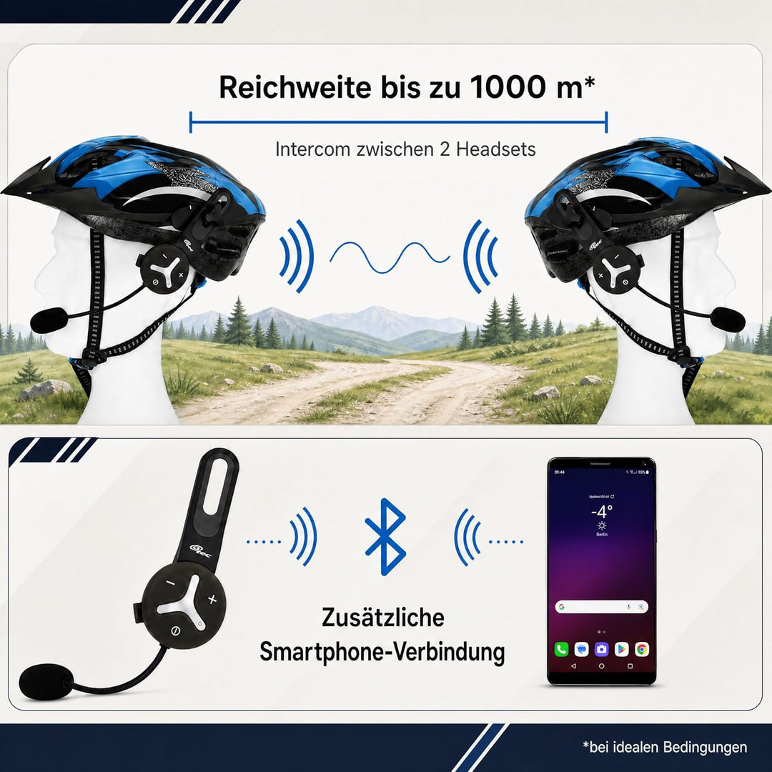 @tec Buddy Chat Duo (2er Set) Bluetooth® Headset Gegensprechanlage, Freisprechanlage, Fahrrad, Sport