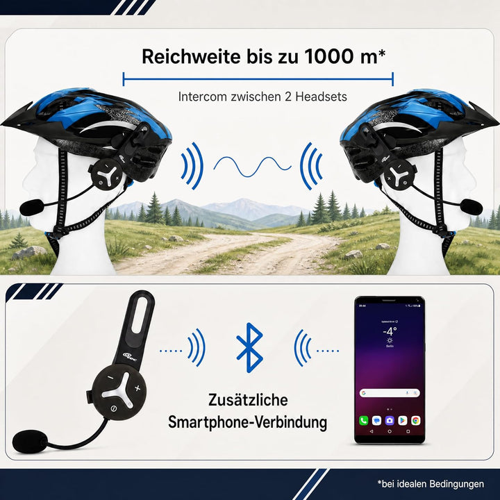 @tec Buddy Chat Duo (2er Set) Bluetooth® Headset Gegensprechanlage, Freisprechanlage, Fahrrad, Sport