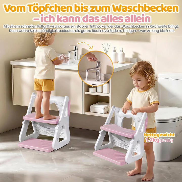 Orzbow Toilettensitz Kinder mit Treppe, Stabil Kinder Toilettensitz mit Dreiecksstruktur, Verlängert