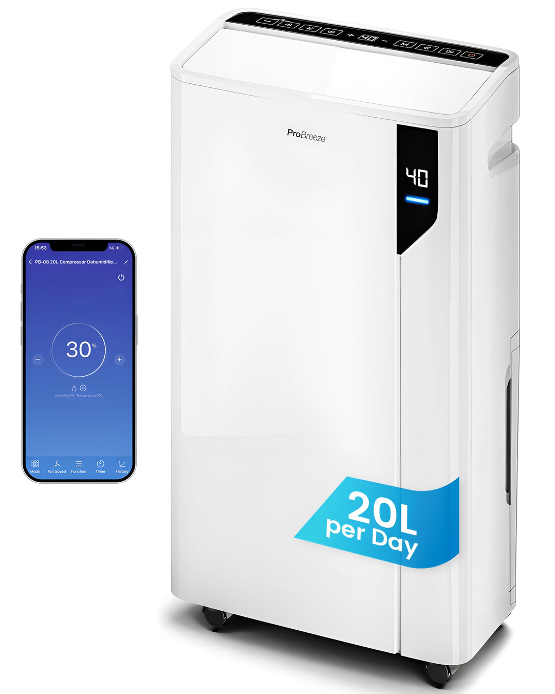 Pro Breeze Luftentfeuchter 20L in 24h Entfeuchtungsleistung - Luftentfeuchter elektrisch mit Wäschem