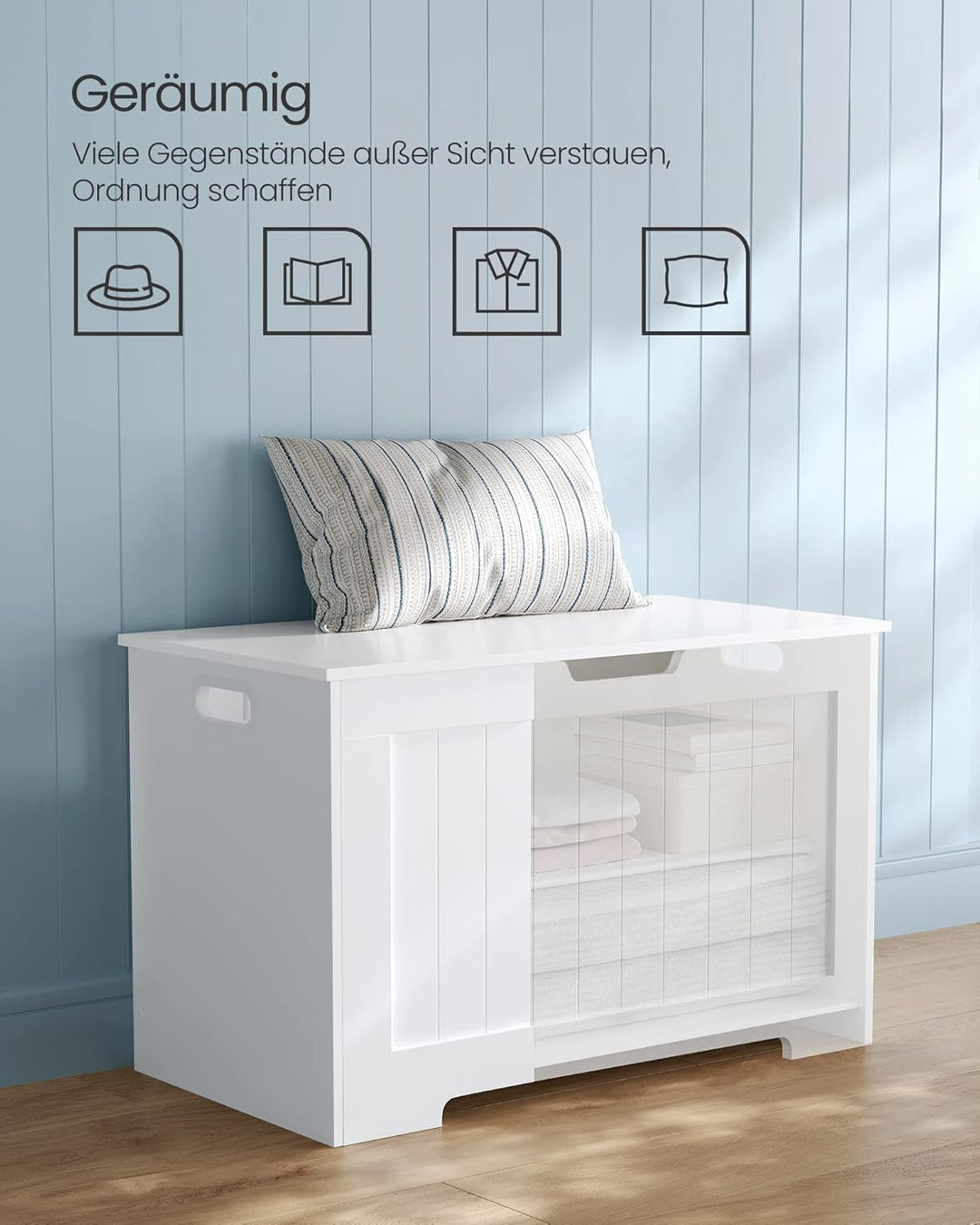 VASAGLE Schuhbank, Sitzbank mit Stauraum, Sitztruhe, 2 Sicherheitsscharniere, Aufbewahrungsschrank,